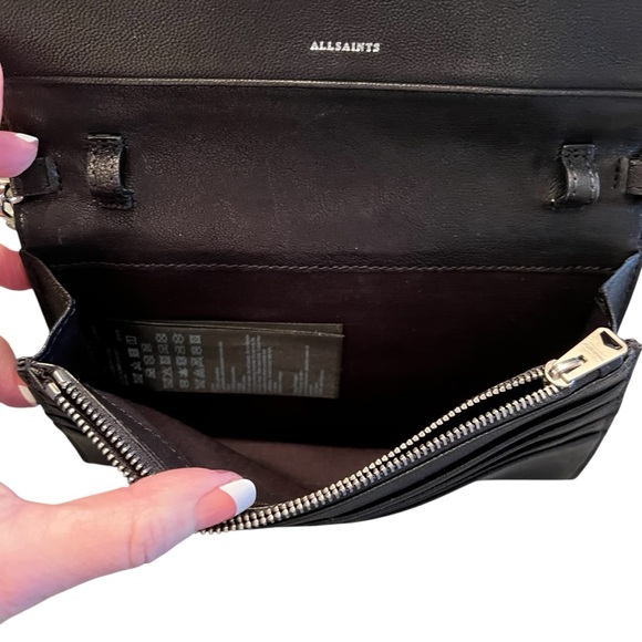 SOLD ALL SAINTS Fetch Sliver Chain Soft Leather Wallet Bag Crossbody Shoulder - Picture 5 of 10